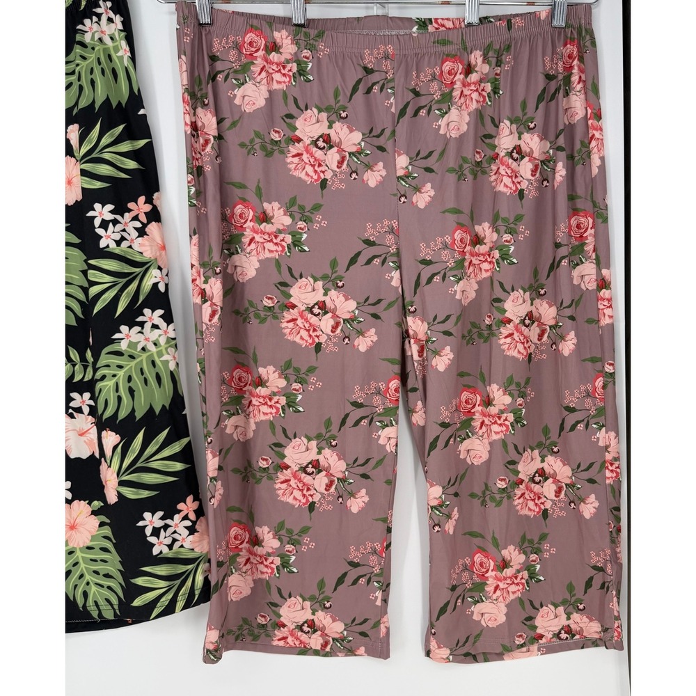 Pajama Pants Women 3XL Multi Color 2-Pack Floral Tropical Capri Lounge Resort - Picture 3 of 7